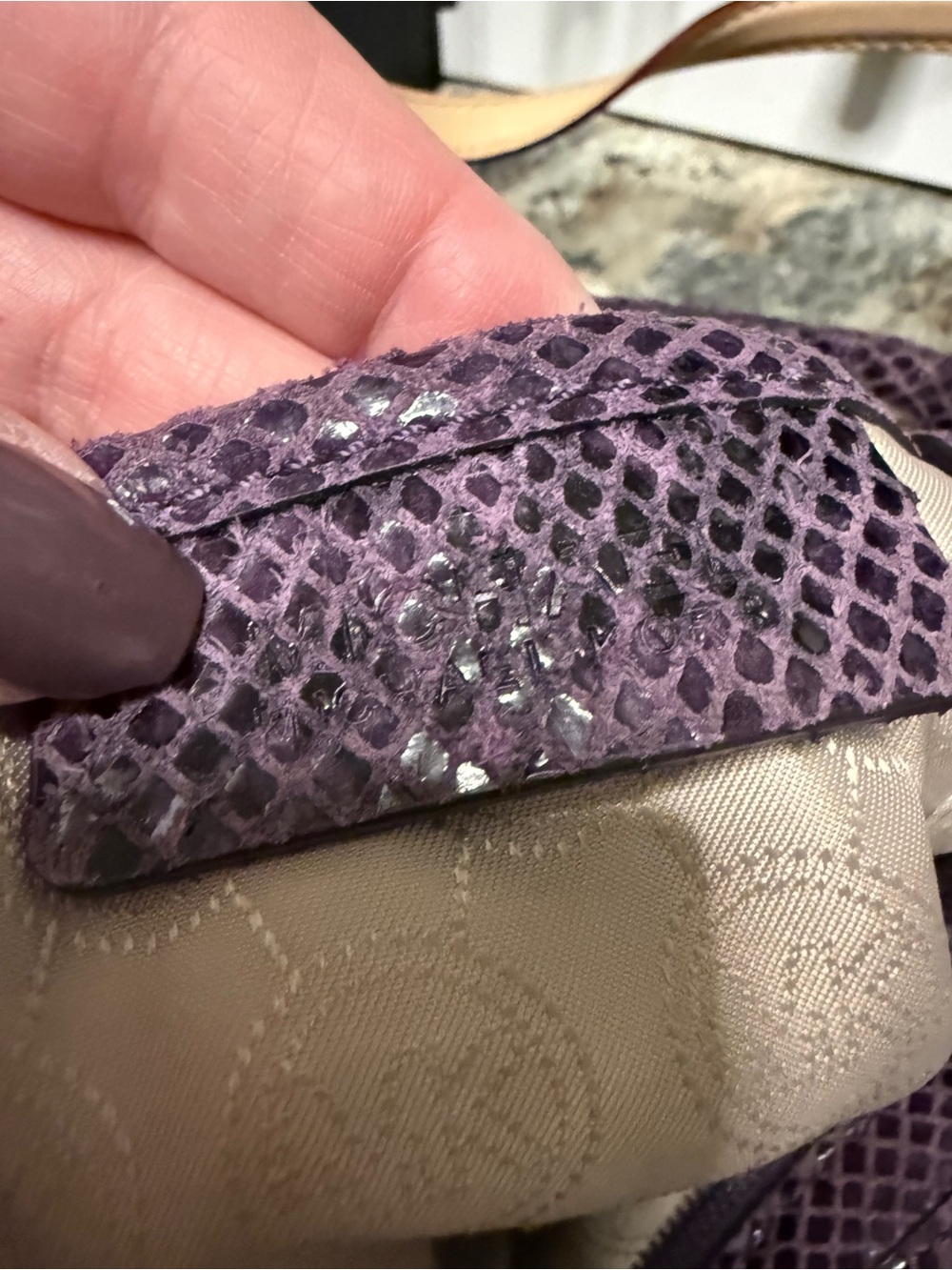 Michael Kors Purple leather python embossed Tote with Tan Leather Handles - Picture 7 of 8